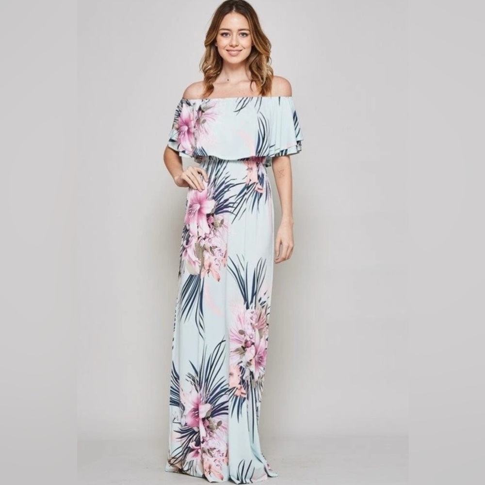 Women's FLORAL MAXI DRESS - MINT - Size Extra Large NEW